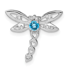 14k White Gold Blue Topaz and Diamond Dragonfly Chain Slide