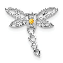 14k White Gold Citrine and Diamond Dragonfly Chain Slide