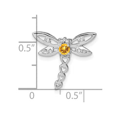 14k White Gold Citrine and Diamond Dragonfly Chain Slide