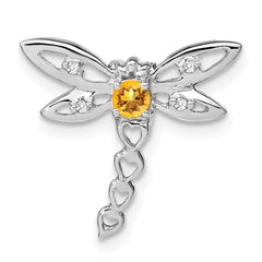 14k White Gold Citrine and Diamond Dragonfly Chain Slide