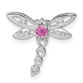 14k White Gold Lab Created Pink Sapphire and Diamond Dragonfly Chain Slide