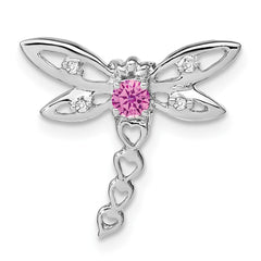 14k White Gold Lab Created Pink Sapphire and Diamond Dragonfly Chain Slide