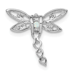 14k White Gold Created Opal and Diamond Dragonfly Chain Slide