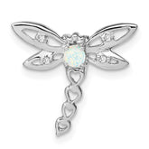 14k White Gold Created Opal and Diamond Dragonfly Chain Slide