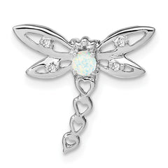 14k White Gold Created Opal and Diamond Dragonfly Chain Slide
