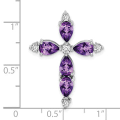 14k White Gold Amethyst and Diamond Cross Chain Slide