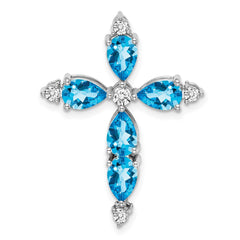 14k White Gold Blue Topaz and Diamond Cross Chain Slide