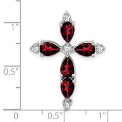 14k White Gold Garnet and Diamond Cross Chain Slide