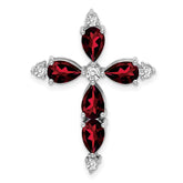 14k White Gold Garnet and Diamond Cross Chain Slide