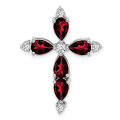 14k White Gold Garnet and Diamond Cross Chain Slide