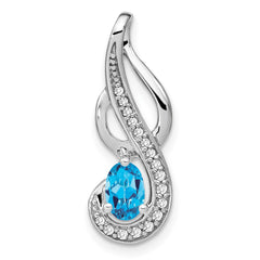 14k White Gold Blue Topaz and Diamond Swirl Pendant