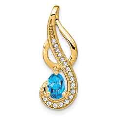 14k Blue Topaz and Diamond Swirl Pendant