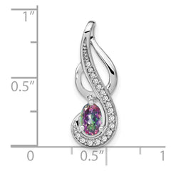 14k White Gold Mystic Fire Topaz and Diamond Swirl Pendant