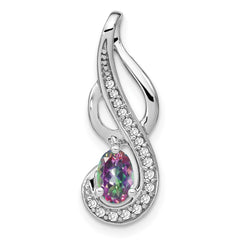 14k White Gold Mystic Fire Topaz and Diamond Swirl Pendant