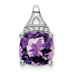 14k White Gold Cushion Amethyst and Diamond Pendant - 5