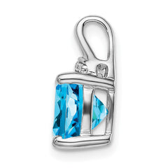 14k White Gold Cushion Blue Topaz and Diamond Pendant - 2