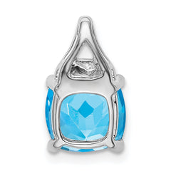 14k White Gold Cushion Blue Topaz and Diamond Pendant - 2
