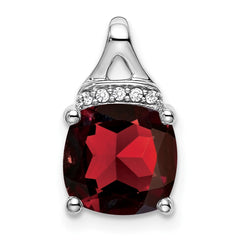 14k White Gold Cushion Garnet and Diamond Pendant