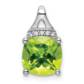 14k White Gold Cushion Peridot and Diamond Pendant - 4