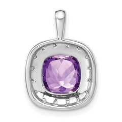 14k White Gold Cushion Amethyst and Diamond Pendant - 12