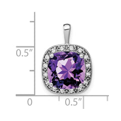 14k White Gold Cushion Amethyst and Diamond Pendant - 12