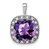 14k White Gold Cushion Amethyst and Diamond Pendant - 12