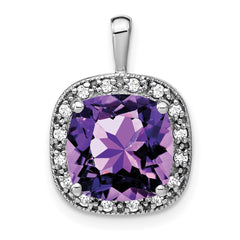 14k White Gold Cushion Amethyst and Diamond Pendant - 12