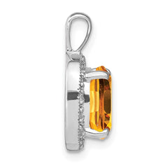 14k White Gold Cushion Citrine and Diamond Pendant - 2