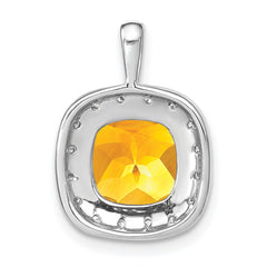 14k White Gold Cushion Citrine and Diamond Pendant - 2