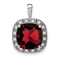 14k White Gold Cushion Garnet and Diamond Pendant - 8
