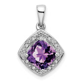 14k White Gold Cushion Amethyst and Diamond Pendant - 10