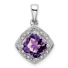 14k White Gold Cushion Amethyst and Diamond Pendant - 10