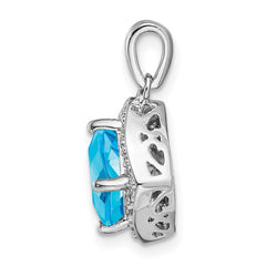 14k White Gold Cushion Blue Topaz and Diamond Pendant - 12
