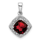 14k White Gold Cushion Garnet and Diamond Pendant - 2