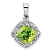 14k White Gold Cushion Peridot and Diamond Pendant - 8