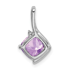 14k White Gold Cushion Amethyst and Diamond Pendant - 4