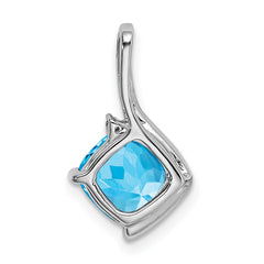 14k White Gold Cushion Blue Topaz and Diamond Pendant - 5