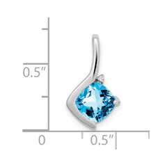 14k White Gold Cushion Blue Topaz and Diamond Pendant - 5