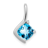 14k White Gold Cushion Blue Topaz and Diamond Pendant - 5