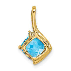14k Cushion Blue Topaz and Diamond Pendant