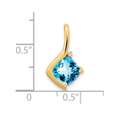 14k Cushion Blue Topaz and Diamond Pendant