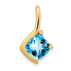 14k Cushion Blue Topaz and Diamond Pendant