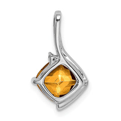 14k White Gold Cushion Citrine and Diamond Pendant - 8