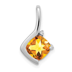 14k White Gold Cushion Citrine and Diamond Pendant - 8