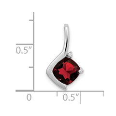 14k White Gold Cushion Garnet and Diamond Pendant - 9