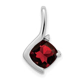 14k White Gold Cushion Garnet and Diamond Pendant - 9