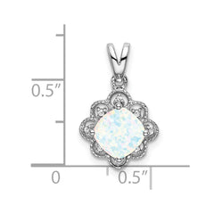 14k White Gold Created Opal and Diamond Scalloped Pendant
