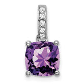 14k White Gold Cushion Amethyst and Diamond Pendant - 6