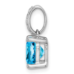 14k White Gold Cushion Blue Topaz and Diamond Pendant - 11