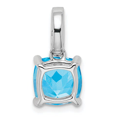 14k White Gold Cushion Blue Topaz and Diamond Pendant - 11